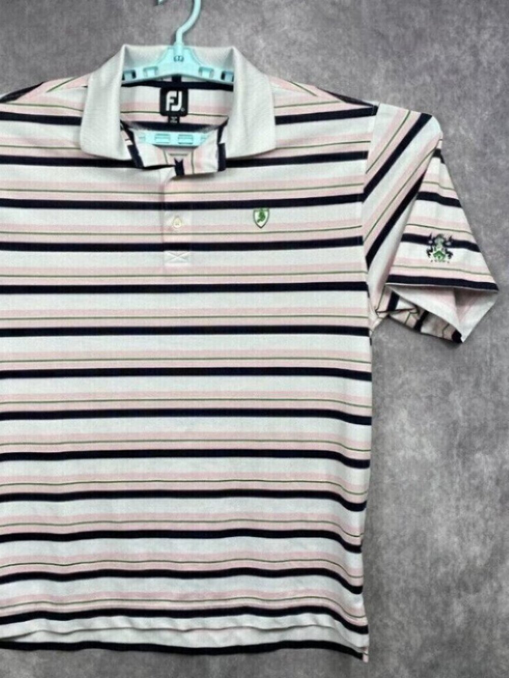 Footjoy Golf Polo Shirt Mens Large Multi Color Striped McConnell Golf LOGO